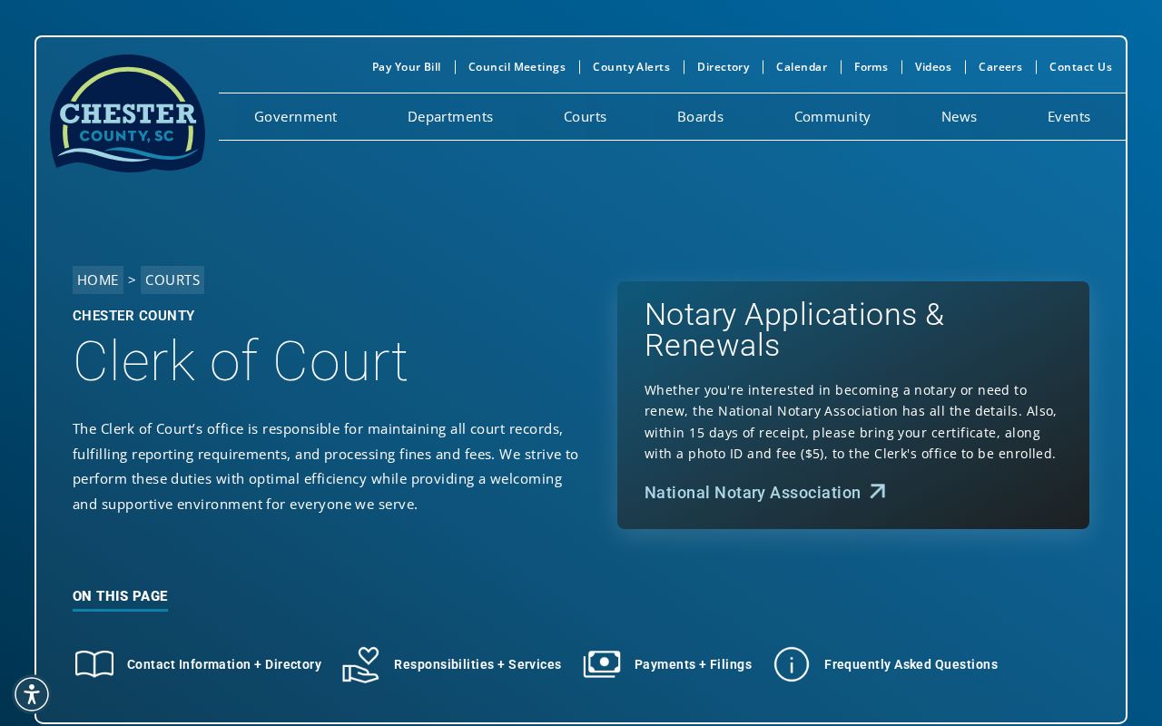 Chester County Clerk responsibilities for General Sessions warrant records