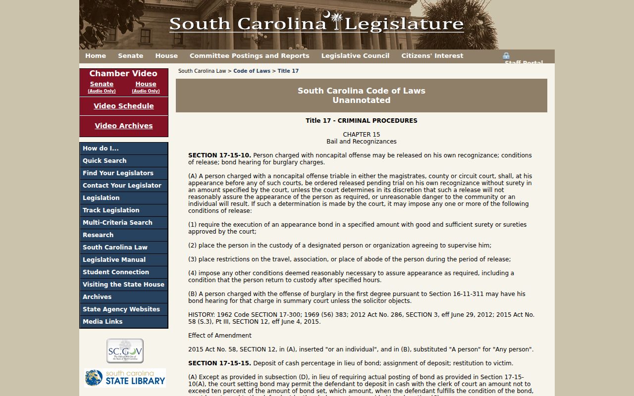 South Carolina appearance-bond rules for Chester County bench warrant questions