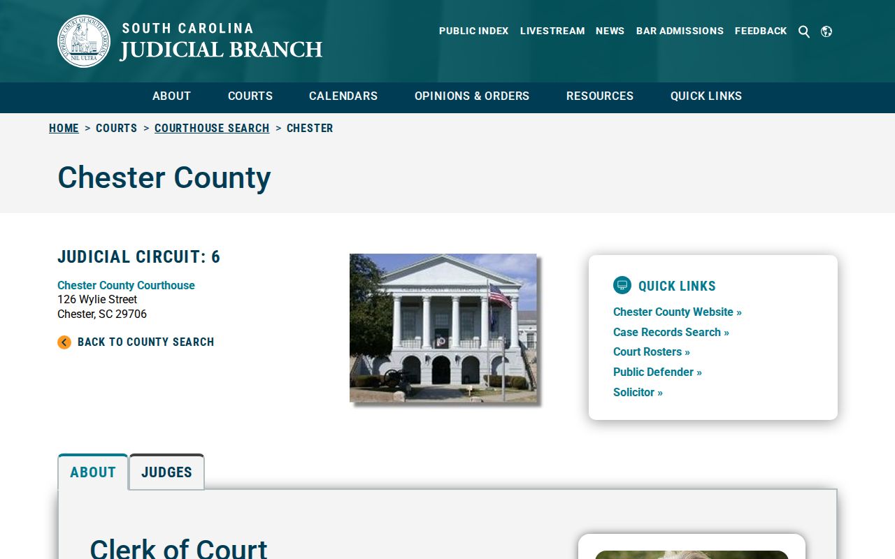 Official Chester County courthouse and Clerk reference for warrant status requests