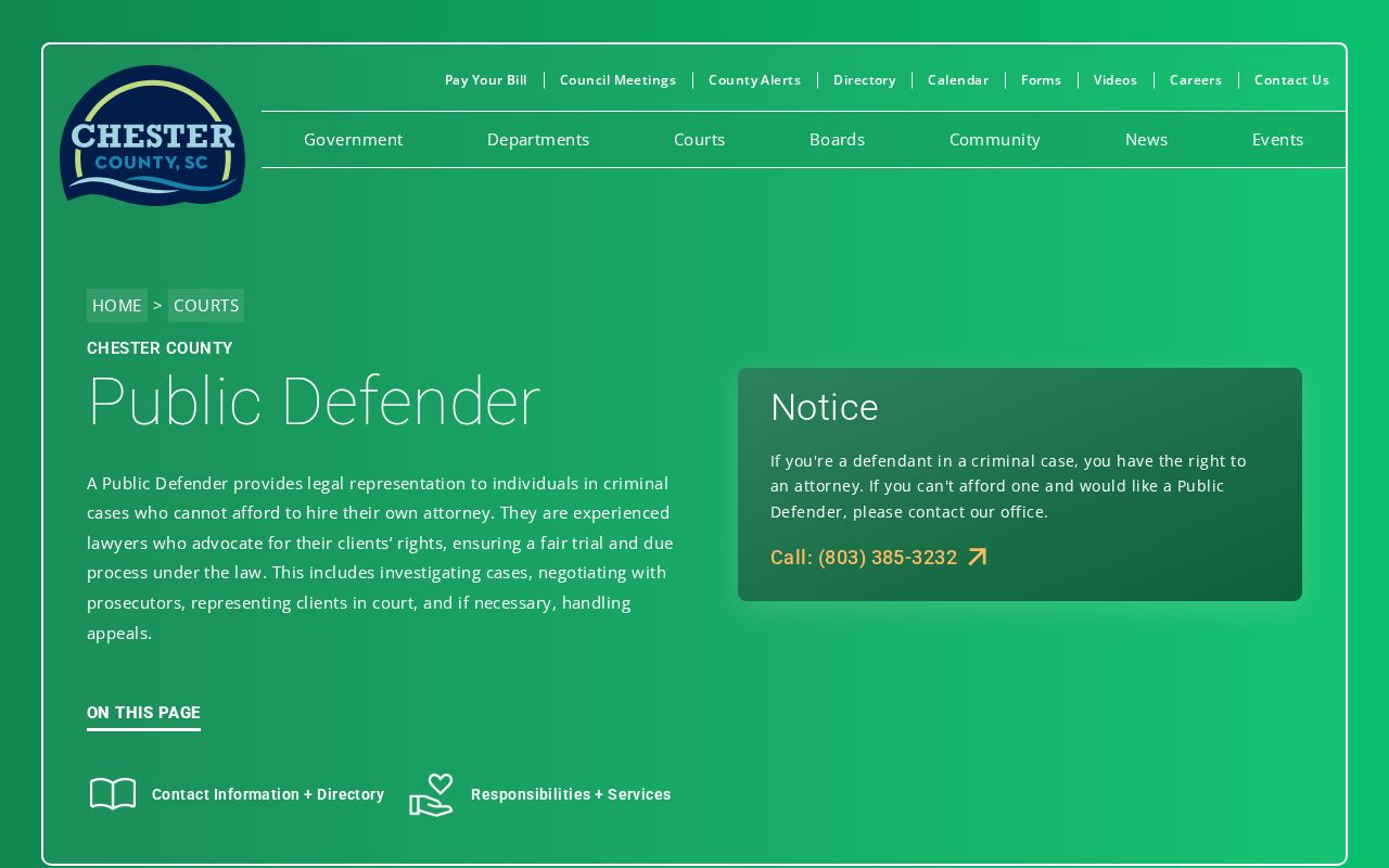 Chester County Public Defender contact resource for criminal-case counsel