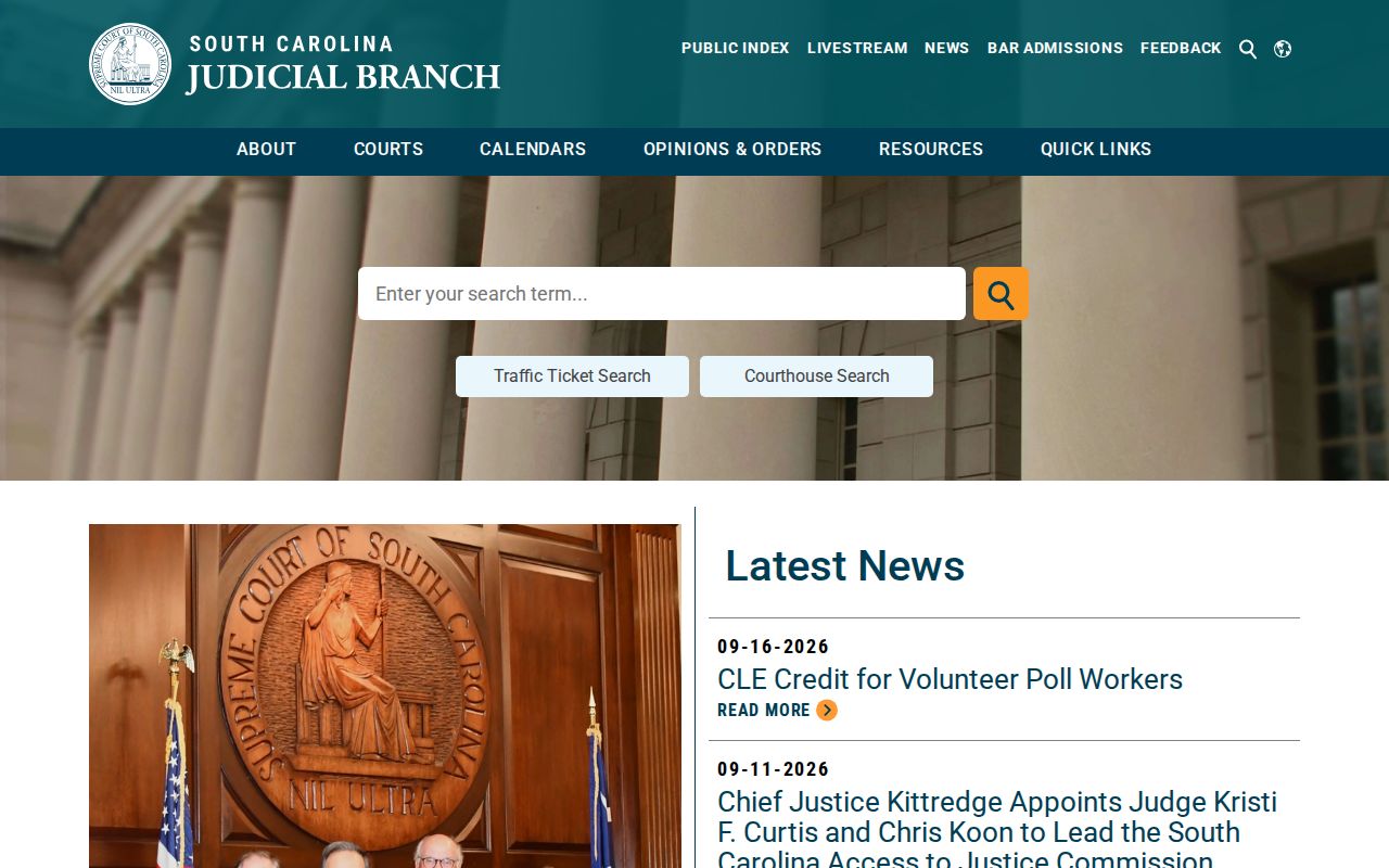 South Carolina Judicial Branch starting point for Chester County warrant records