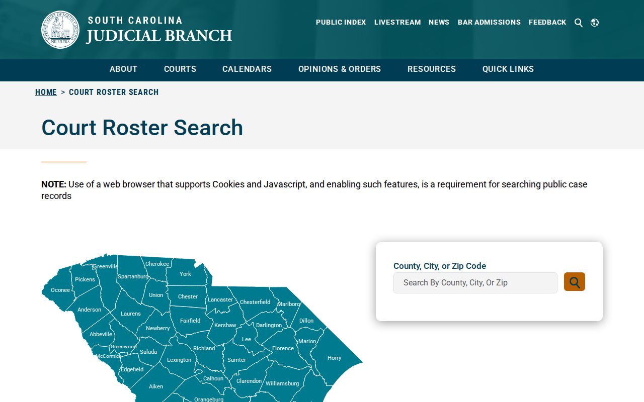 South Carolina court search entry point for Chester County warrant records